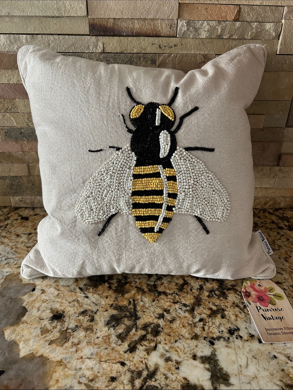 NWT Primrose Vintage Beaded Bumblebee Pillow
